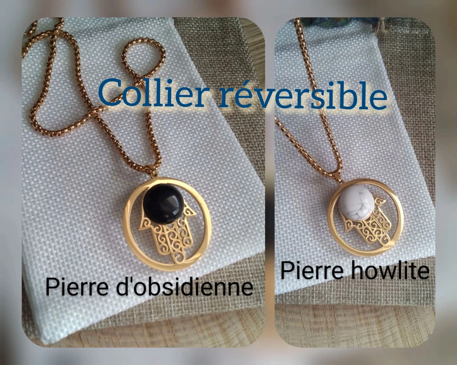Collier double face avec un côté blanc et un côté noir – photo 2